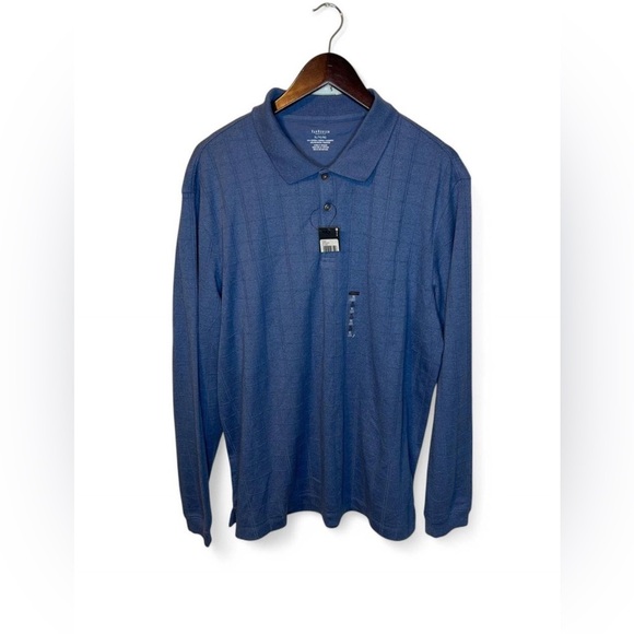 NWT Van Heusen Men’s XL Blue Long Sleeve Polo Shirt – Textured Knit. - Picture 1 of 3